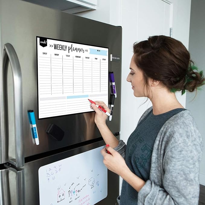 Cinch! Weekly Planner - 17x12-Inch Magnetic Weekly Calendar for Fridge and Meal Planner - Stain Resistant Dry Erase Whiteboard with 4 Fine Tip Markers and Eraser for Easy Scheduling