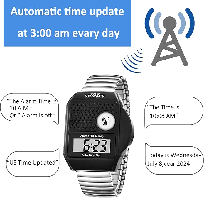 FIVE SENSES - English Atomic Talking Watch, Easy to use for Seniors Blind Men Women, Loud Talking Watch with Sound for Vision Impaired, Watches for Elderly Women, Blind People Products 1095