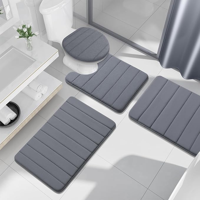 Buganda Memory Foam U-Shaped Contour Toilet Rugs, Non Slip Absorbent, Thick Soft Washable Bathroom Mat, Floor Carpet Bath Rugs Mat for Toilet Base (24" x 20", Dark Grey)