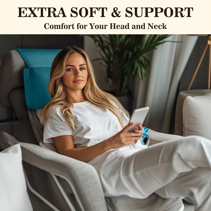 Recliner Headrest Pillow, Adjustable Neck & Head Support Pillow, Soft Velvet Non-Slip Headrest for Recliner, Couch, Chair, Sofa