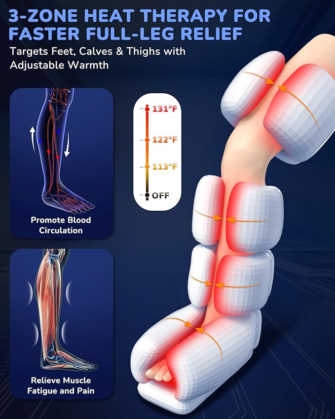 Leg Massager with Heat and Compression : Sequential Compression Boots with 6 Modes,9 Intensity and 3 Heat for Circulation and Pain Relief - Christmas Birthday for Mom, Dad, Athletes, Gym