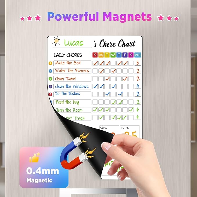 Chore Chart for Kids with 8 Markers, 2 Pack 8"x12" Chore Chart for Kids Multiple Kids, Behavior Chart for Kids at Home, Responsibility Chart for Kids/Teens/Adults, Magnetic White Chore Board