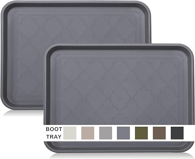 Boot Tray for Entryway Indoor, Heavy Duty Shoe Mat Tray 2 Packs, 16.7"x12.8" Waterproof Shoes Trays with Raised Edge, Outdoor Multi-Purpose Mats for Boots, Garden, Pets