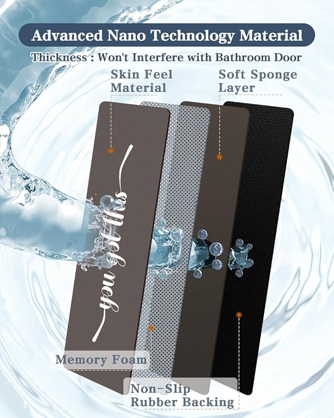 Bath Mat, Bathroom Mat Rugs Super Absorbent Shower Mats Non Slip Quick Dry Thin Rubber Mats for Bathroom Floor Fit Under Door, Shower Rug for Bathtub, Shower, Beige