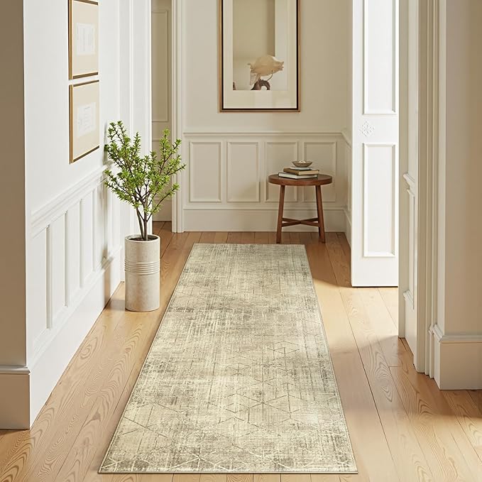 jinchan Moroccan Runner Rug 2x6 - Kitchen Machine Washable Runner Rug Modern Geometric Soft Low-Pile Lightweight Non-Slip Carpet for Entryway Hallway Laundry Room Bedroom Farmhouse (2x6ft, Taupe)