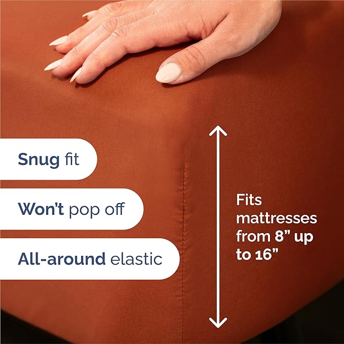 Split King 7 Piece Sheet Set - Cooling & Breathable Bed Sheets - Hotel Luxury Bed Sheets for Women, Men, Kids & Teens - Deep Pockets - Easy Fit - Soft and Wrinkle Free - Split King Terracotta Sheets