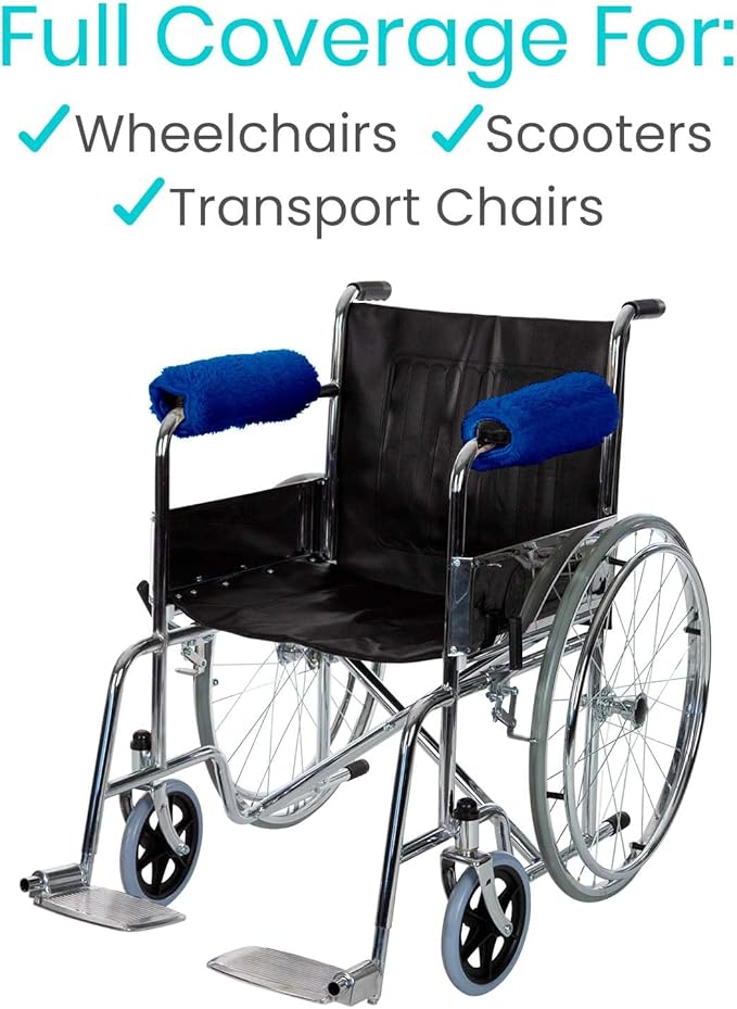 Vive Wheelchair Armrest Covers (Pair) - Memory Foam Sheepskin Accessories Pads for Transport Electric Wheel Chair Arm Rests - for Adults, Seniors, Handicapped - Soft Support Cushion for Mobility Aids