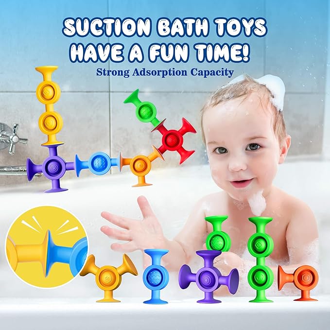 Baby Bath Toys Suction Toy: No Hole Bath Toy for Baby Toddlers Sensory Fidget Toys for Autism Fine Motor Skills Suction Cup Toys for Boys Girls - Bathtub Airplane Travel Window Building Toy