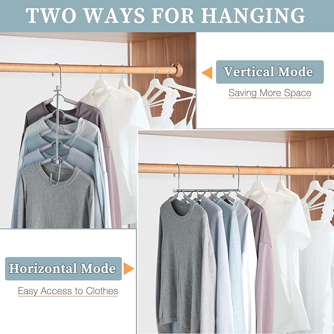 Clothes Hangers Space Saving Shirt Organizer, Non Slip Multi Shirt Hangers for Closet with Foam Padded Closet Organizers and Storage for Sweater Hoodie Blouse Coat Dress Short Grey 4 Pack