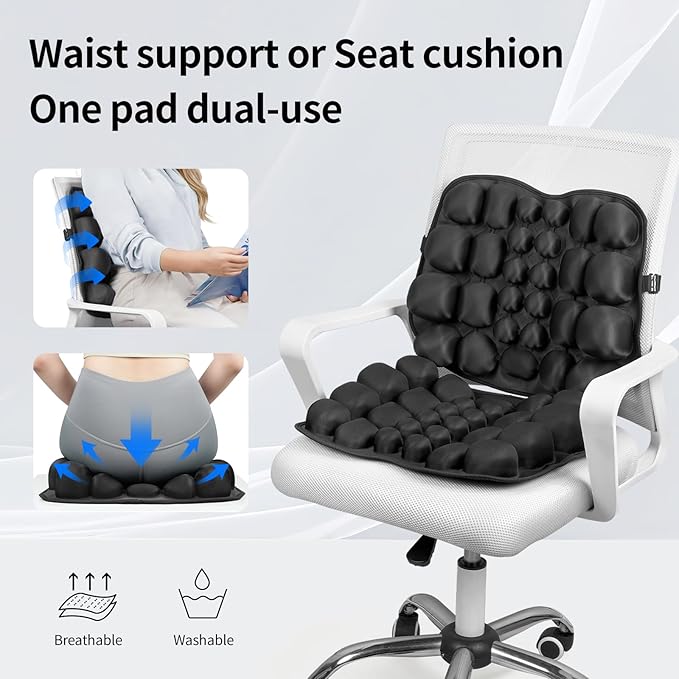 Inflatable Lumbar Support Pillow for Car & Office Chair - Tailbone Pain Relief Air Seat Cushion for Driver, Wheelchair, Airplane Seat, Travel - 17.7x14.3x2.0 Inches