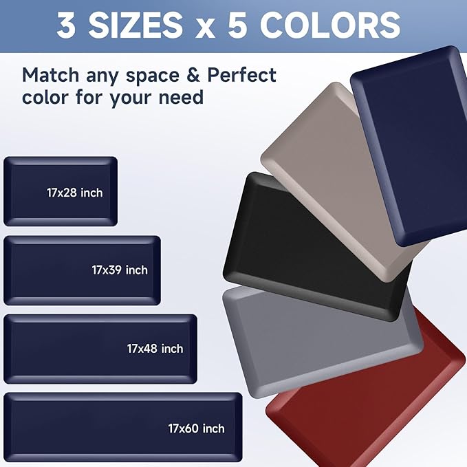 4/5 Inch Thick Kitchen Mat Anti Fatigue Mat Kitchen Rugs Kitchen Decor Non-Slip, Stain & Water Resistant, Kitchen Mats Desk Mat for Kitchen, Office, Workshop, Blue, 17'' x 60''