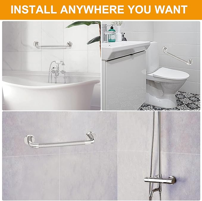 2 Pack Shower Grab Bar with Knurled Anti-Slip Grip 18 Inch ADA Compliant 500lbs Supporting with Concealed Screws 304 Stainless Steel Brushed Nickel Handicap Bars for Bathroom