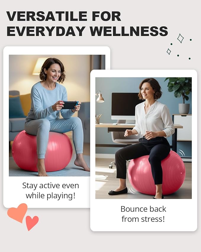 Trideer Exercise Ball for Yoga, Pilates & Fitness – Stability Ball Equipment for Home Gym & Office Chair, Core & Balance Training Accessories, Physical Therapy Equipment, Quick Pump Included, 5 Sizes