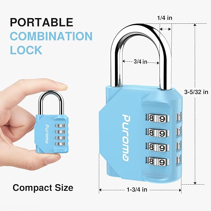 Puroma 2 Pack Combination Lock for Locker 4 Digit Outdoor Waterproof Padlock for School, Gym, Sports, Fence, Toolbox, Gate, Case, Outdoor, Hasp Storage, Cabinets (Sky Blue)