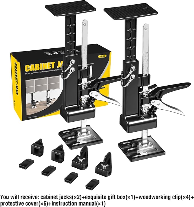 YELLOW JACKET Cabinet Jacks 2 Pack for Installing Cabinets, Labor Saving Arm Jack with 360 LBS,0 to 23.4 inches, 3rd Hand Support System, Drywall Lift, Hand Lifting Jack Tool