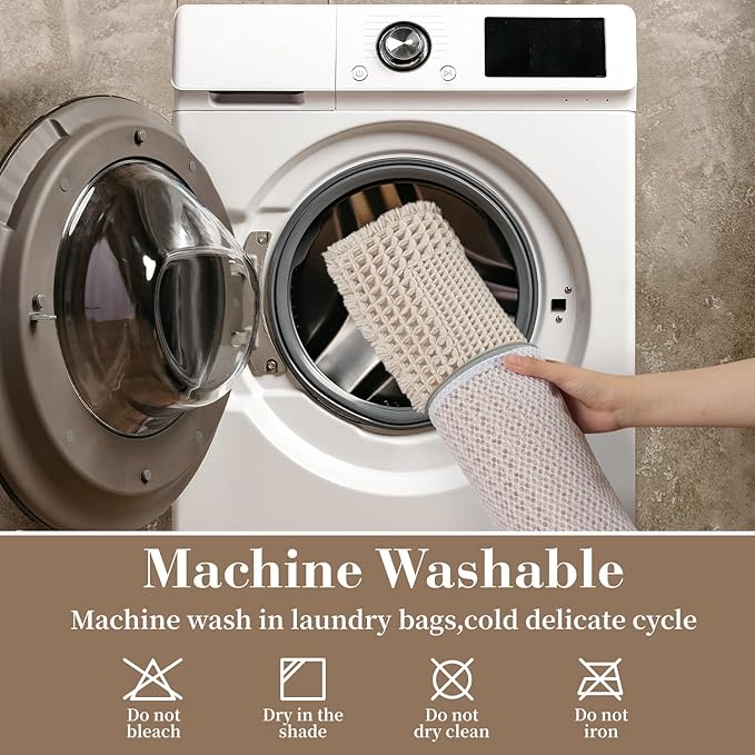 RESARE Waffle Bath Mat, Super Absorbent Non Slip, Machine Washable, Ultra Soft Boho Bath Rugs with Tassels, Upgraded Bordered Design, 17"x24" Pale Beige