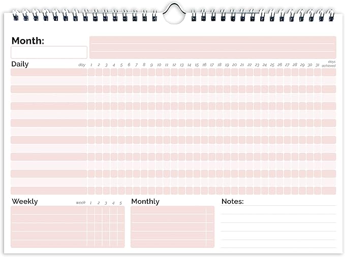 HADIGU Habit Tracker Calendar, (Undated 12 Month) with Spiral Bound and Hanger, A4 size (8.3"x11.7"), Habit Tracker Journal for Daily Weekly and Monthly Habit Tracking.