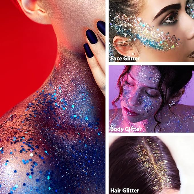 Mysense Red Body Glitter Stick,Christmas Makeup Face Hair Glitter,Stocking Stuffers,Sparkling Mermaid Sequins Chunky Glitter Face Paint,Singer Concert Outfit Festival Rave Accessories for Women