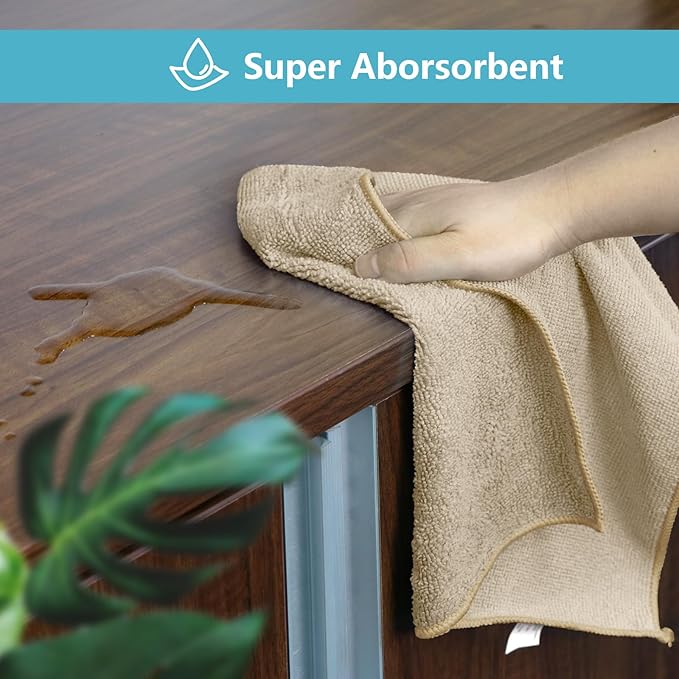 HOMEXCEL Brown Microfiber Cleaning Cloth, 8 Pack Cleaning Towels for Kitchen, Lint Free, Scratch-Free, Highly Absorbent, and Reusable Cleaning Rags for House, Window and Glass, Cars, 11.5 X11.5 inch