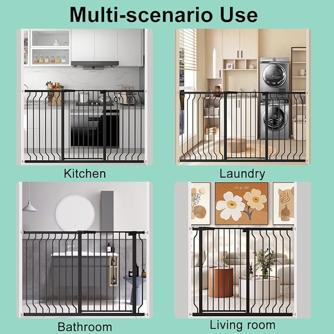 ALLAIBB Black 40.55" Extra Tall Wide 76.77-84.65" Baby Gate Pressure Mounted Walk Through Child Kids Safety Toddler Tension Pet Dog Gates with Extension for Doorways Kitchen
