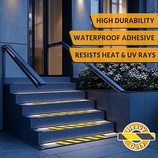 LifeGrip Anti Slip Traction Treads (10-Pack), 4" X 28", Yellow and Black, Best Grip Tape Grit Non Slip, Outdoor Non Skid Tape, High Traction Friction Abrasive Adhesive for Stairs Step