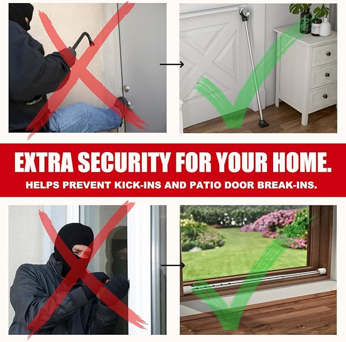Door Stoppers Security Bar, SECURITYMAN 3 in 1 Adjustable Door Security Bar & Sliding Door Security Bar - Heavy Duty Door Lock Stick Jammer for Apartment, Dorm, Front Door Inside Safety Must Haves
