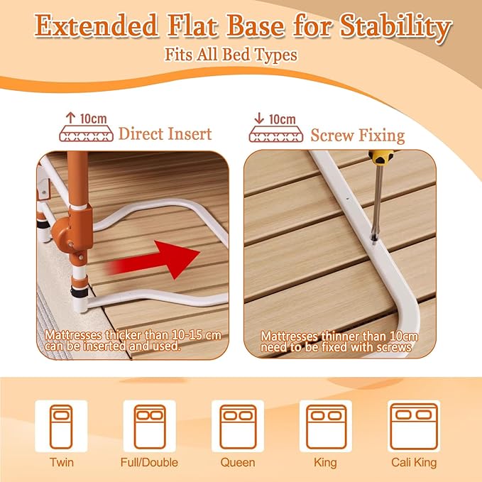 Bed Rails for Elderly Adults Safety, Adjustable Folding Bed Assist Rails for Seniors, Foldable Bed Side Rails with Non-Slip Handle and Storage Pouch, Fits King Queen Full Twin Beds