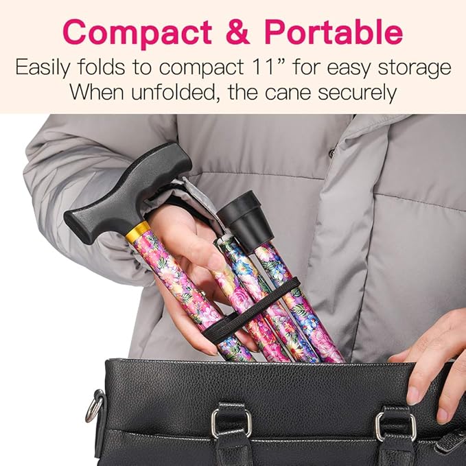 Walking Cane LIXIANG Cane for Man/Woman | Mobility & Daily Living Aids | 5-Level Height Adjustable Walking Stick | Comfortable Plastic T-Handle Portable Walking Stick Folding Cane