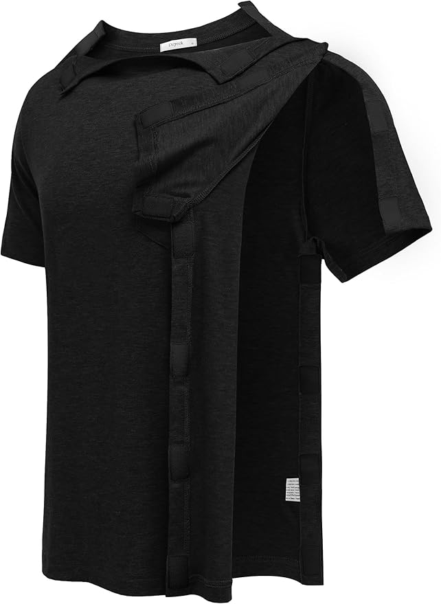 Deyeek Shoulder Post Surgery Recovery Shirts for Men Full Tear Away Short Sleeve T Shirt Adaptive Chemo Clothing