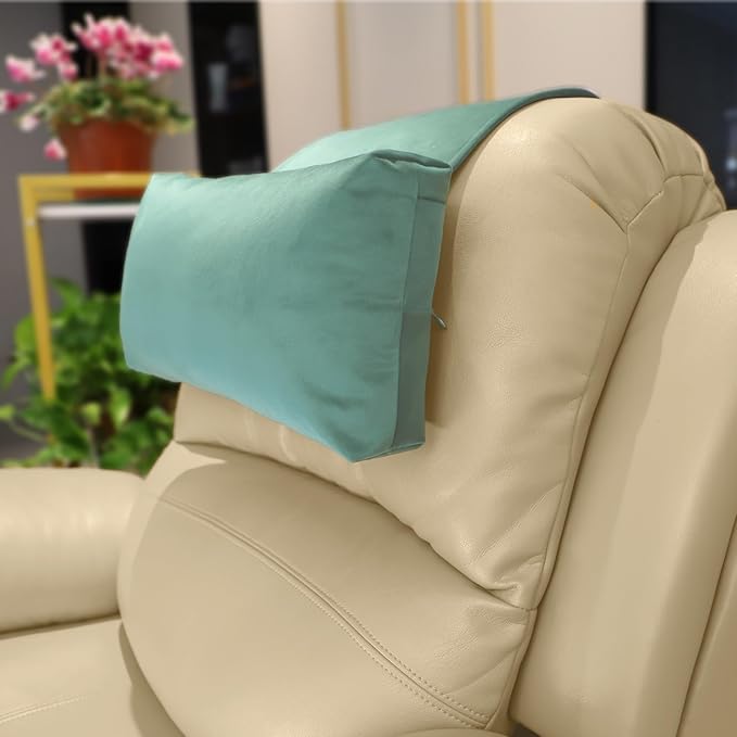 Velvet Recliner Head Pillow with Non-Slip Base - Adjustable Neck Support for Pain Relief in Home, Office and Travel (Light Blue)