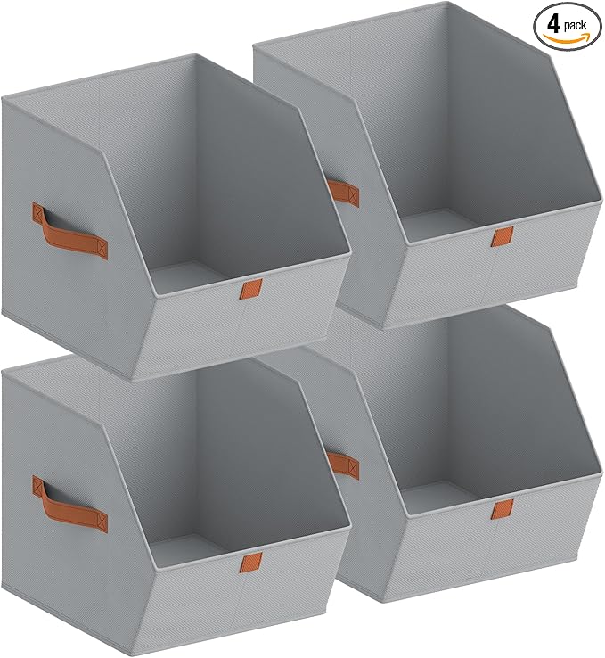 Fabric Closet Storage Cubes - 4 Pack Square Storage Bins with Dual Handles for Clothes, Towels, Toys, Cube Storage Organizers for Bedroom, Nursery, Shelves, Closet, Small Spaces, Grey
