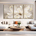 SOUGUAN Living Room Decor White Flower Artwork Gold Canvas Wall Art Abstract Line Painting for Bedroom Kitchen Dining Room Home Wall Decor 26"x40"x 3 Pieces