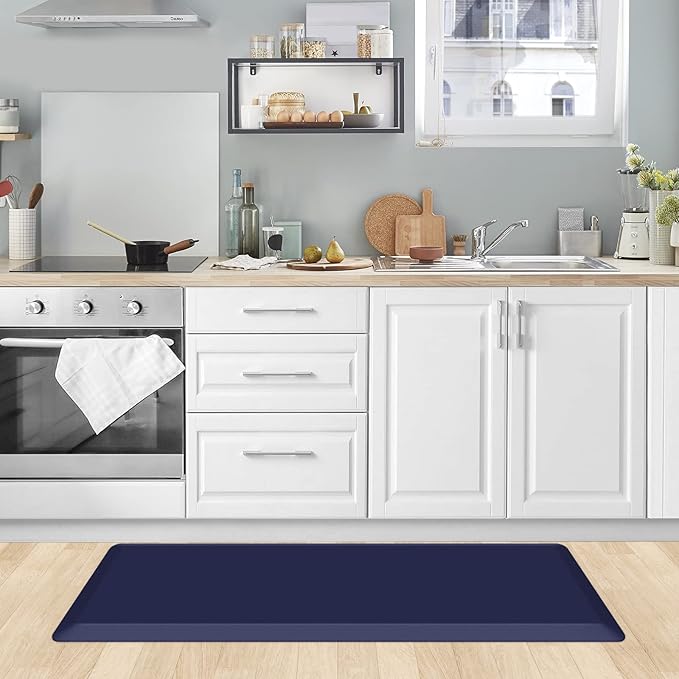 KitchenClouds Kitchen Mat Cushioned Anti Fatigue Kitchen Rug 0.8inch Waterproof Non Slip Kitchen Rugs and Mats Standing Desk Mat Comfort Floor Mats for Kitchen Sink Office (17.3"x39",Blue)
