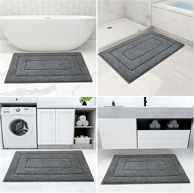 Buganda Bathroom Rugs, 36" x 24", Soft and Absorbent Microfiber Bath Rugs, Non-Slip Shaggy Shower Carpet, Machine Wash Dry Bath Mats for Bathroom Floor, Tub and Shower, Dark Grey