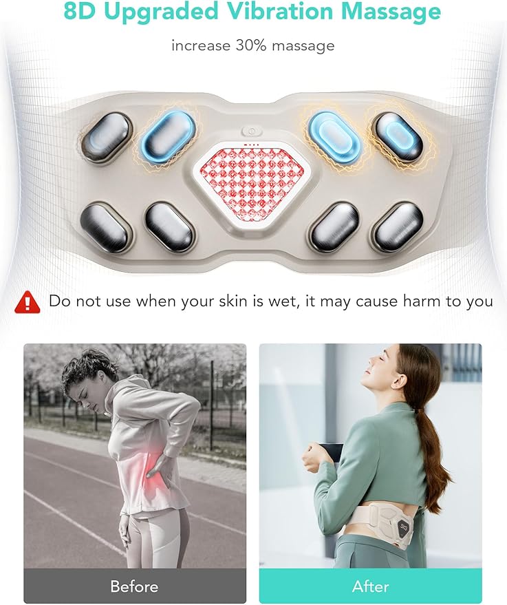 SKG Lower Back Massager for Pain Relief Deep Tissue Christmas Gifts for Men Women Adjustable Cordless Heating Pad Infrared Vibrating Back Massager Gifts for Dad Mom Grandpa