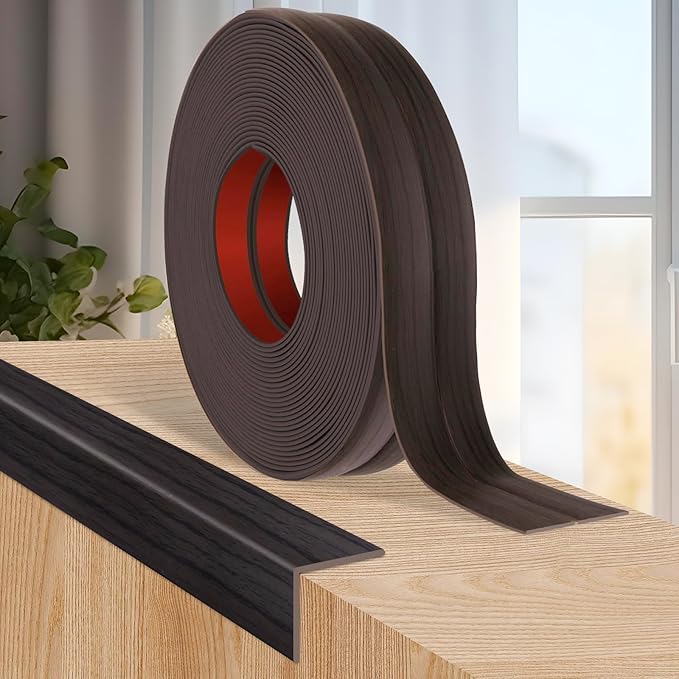 Flexible Wall Corner Protector Moulding Trim Peel and Stick Wall Corner Guards Edge Protector Self Adhesive Molding Trim Strip for Edge Ceiling (Dark Walnut Wood Grain, 2.4 in x 20 Ft)