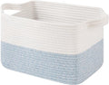 OIAHOMY Woven Storage Basket for Shelves, Rectangle Cotton Rope Baskets for Organizing, 13 x 10 x 9 in, Storage Bins for Dog Toys,Towel,Books,Gift,Blue and White