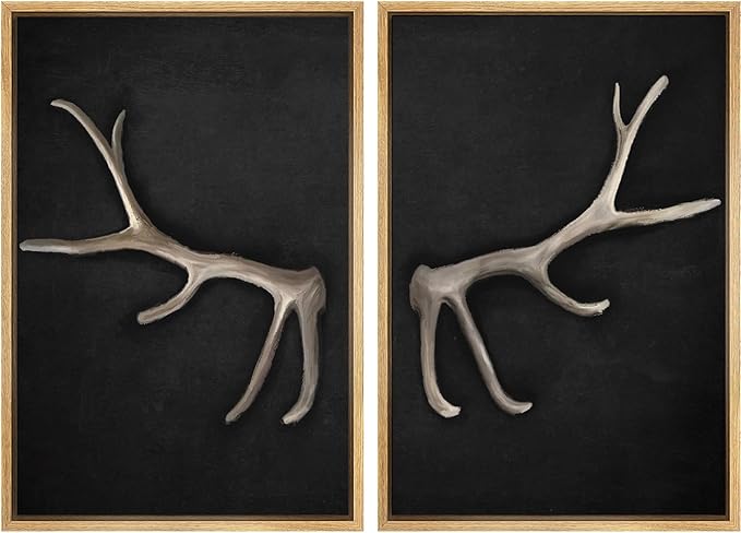 MUDECOR Framed Canvas Print Wall Art Rustic Antler Minimalist Antler Illustrations Modern Art Decorative Bohemian Colorful Chic for Living Room, Bedroom, Office - 24"x36"x2 Natural