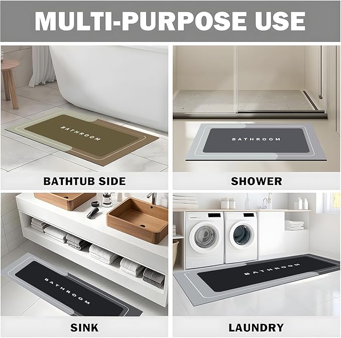 Bath Mat, Quick-Drying Non-Slip Thin Bathroom mat Super Absorbent Bath mats Rug-Bath Mats for Bathroom Floor Bathtub Vanity-Bathmat Bath Rug Easy Care Black 27.5" x15.7"