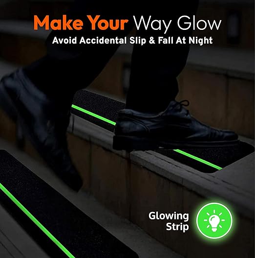 ThreadNanny Anti Slip Traction Treads with Glow in Dark Stripe (5-Pack), 6" X 24", Best Grip Tape Grit Non Slip, Outdoor Non Skid Tape, High Traction Friction Abrasive Adhesive for Stairs Step