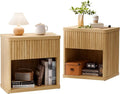 Fluted Night Stand Set 2, Large Wood Bedside Table Set of 2 Nightstands Set of 2 with Drawer and Storage Shelf for Bedroom, Small Spaces