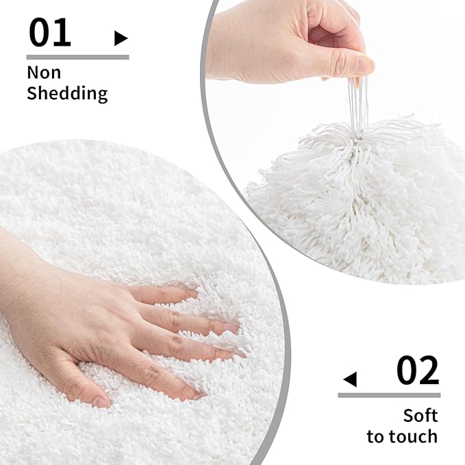 White Bathroom Rugs 24x36 Non Slip Fluffy Bath Mat for Bathroom Floor Washable Plush Luxury Bath Rug for Tub Soft Shaggy Absorbent Shower Sink Mat