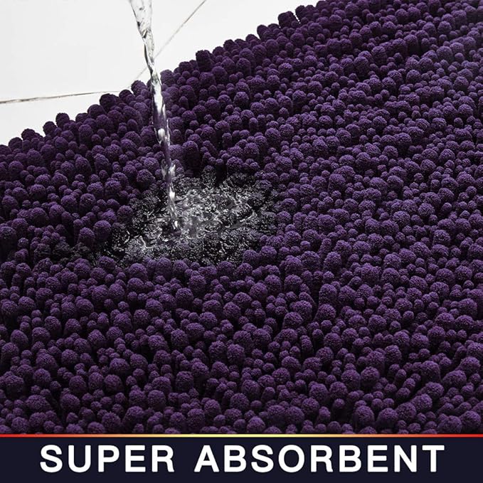Walensee Bathroom Rug Non Slip Bath Mat (32x20 Inch Dark Purple) Water Absorbent Super Soft Shaggy Chenille Machine Washable Dry Extra Thick Perfect Absorbant Best Large Plush Carpet for Shower Floor