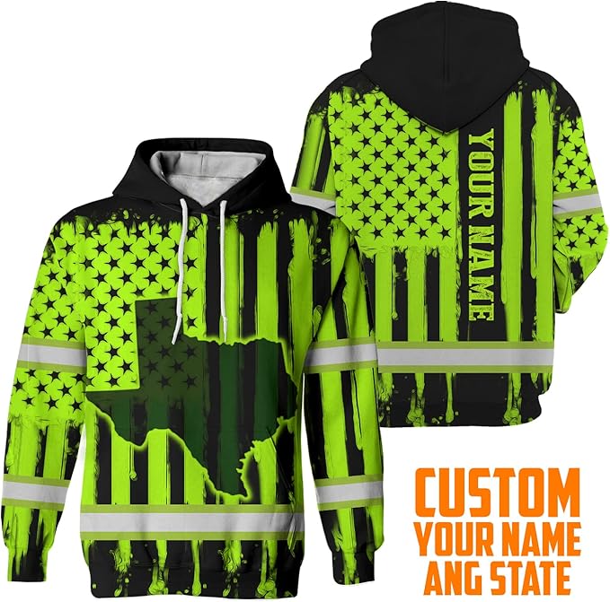 US Flag High Visibility Hoodie for Men Reflective Hoodie Safety Workwear for Worker Runner Patriotic ACC02