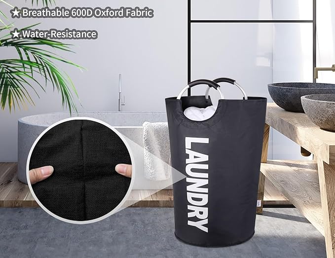 Laundry Basket Extra Large Collapsible Clothes Hamper Bag with Handles – Foldable Freestanding Laundry Sorter for Dirty Clothes in College Dorm, Apartment, or Laundry Room – 131L (Black)
