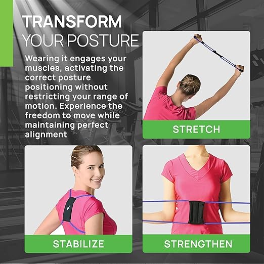 PRIMEKINETIX PostureMedic Dynamic Posture Corrector - Active Resistance Training System for Upper Back Strengthening & Shoulder Alignment - Stretches Chest, Strengthens Back - Doctor Recommended - Size XS (Light Blue)