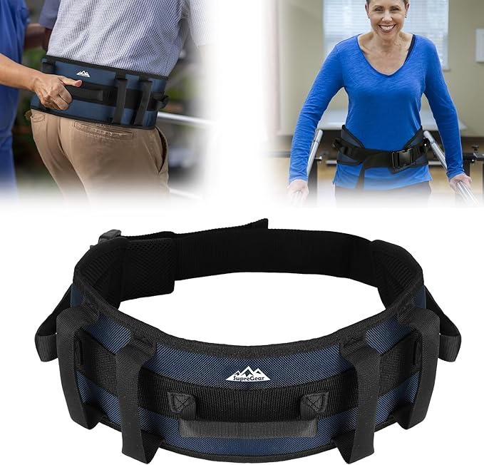 supregear Gait Belt - Anti-Slip Transfer Aid with 7 Handles and Quick-Release Buckle, Perfect for Senior Care, Dark Blue