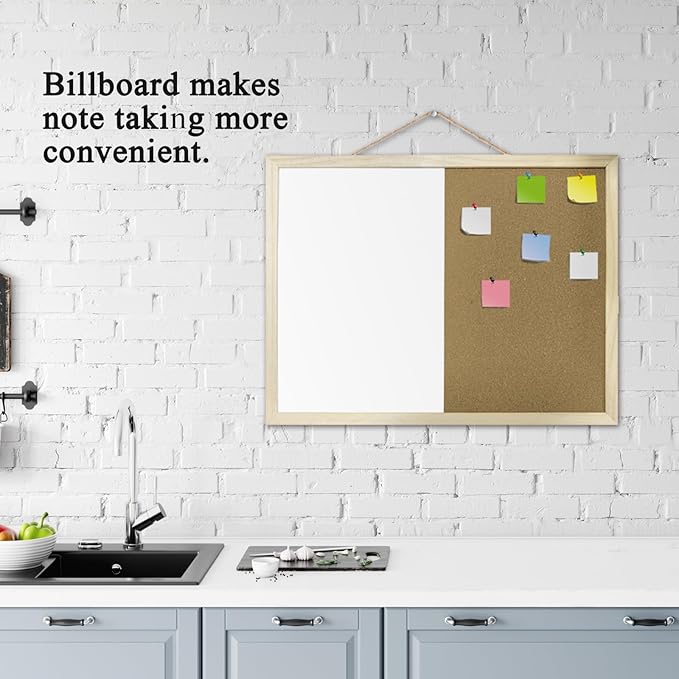 GDMINLO 16.5 x12.6 Inches Dry Erase Cork Bulletin Combination Board, Notice Memo Wall Mounted Vision for Home, School and Office(Pins, Eye Bolts, gaskets, Screws)