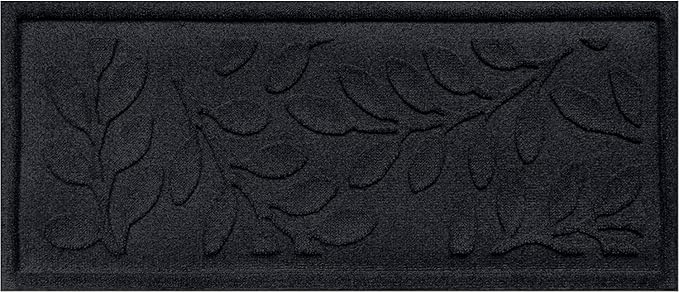 Bungalow Flooring Waterhog Indoor/Outdoor Boot Tray, 15 by 36 inches, Made in USA, Skid Resistant, Easy to Clean, Catches Water and Debris, Brittney Leaf Pattern, Charcoal