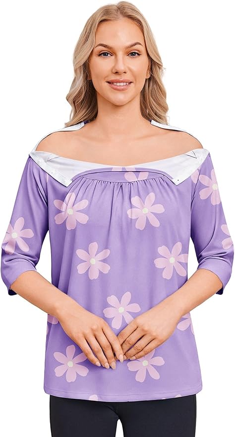 Deyeek Post Shoulder Surgery Shirt for Women Chemo Tear Away Shirt Snap Button 3/4 Sleeve Recovery Adaptive Clothing